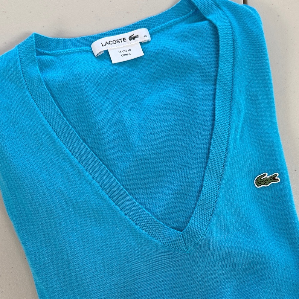 Lacoste V-Neck Sweater in Vibrant Turquoise